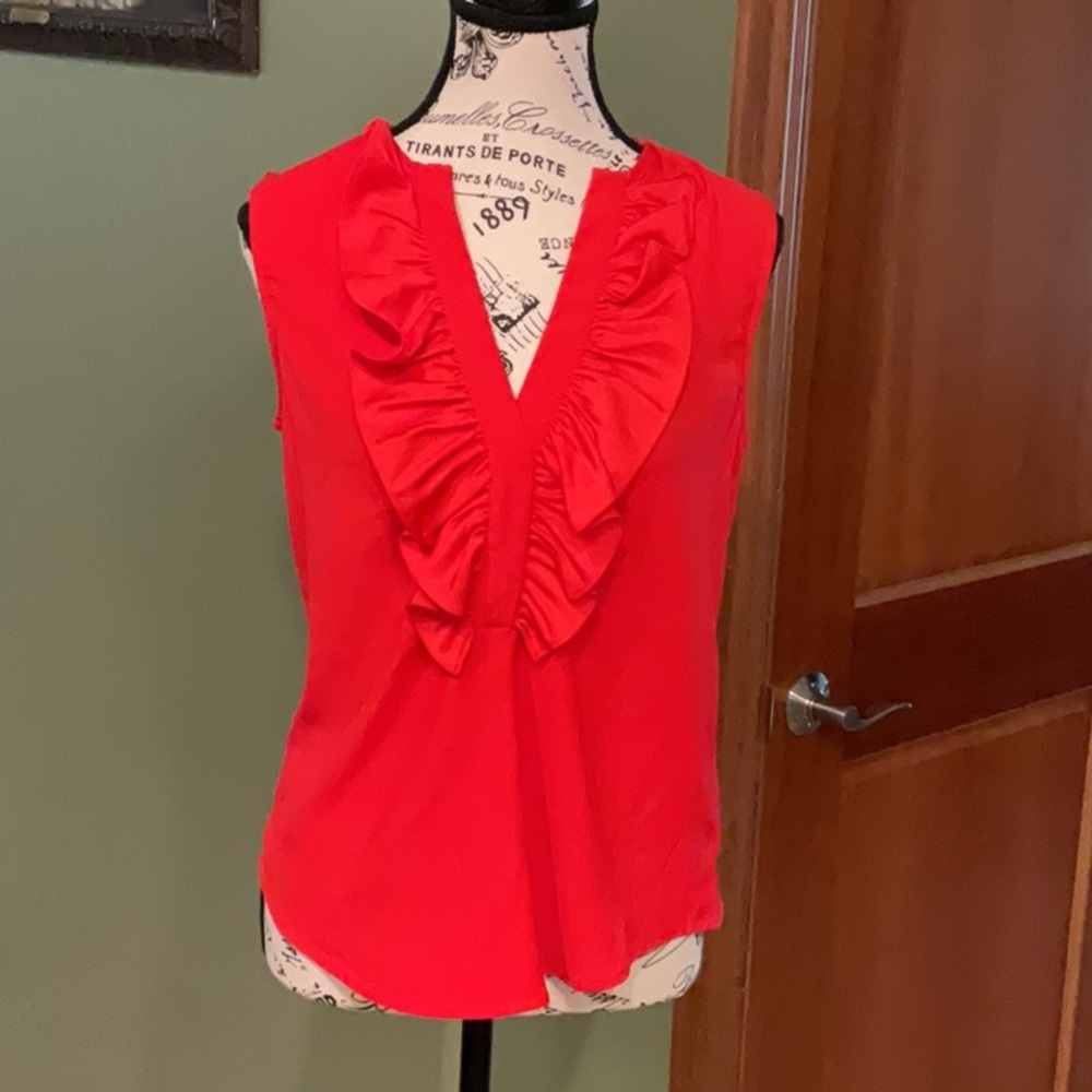 J. Crew Red Sleeveless Ruffled Blouse, Size XS
